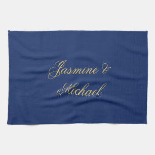Lieflijke Chic Calligrafie Koppel Namen Blauw & Go Theedoek