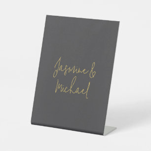 Lieflijke Chic Calligrafie Koppel Namen Grijs & Go Reclamebord Met Voetstuk