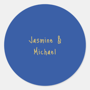 Lieflijke Chique Calligrafie Koppel Namen Blauw & Ronde Sticker