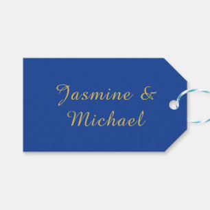 Lieflijke Chique Calligraphy Koppel Namen Blauw & Cadeaulabel
