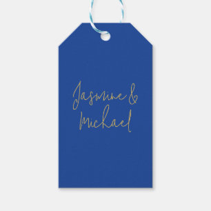 Lieflijke Chique Calligraphy Koppel Namen Blauw &  Cadeaulabel