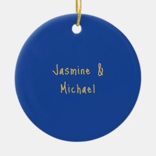 Lieflijke Chique Calligraphy Koppel Namen Blauw & Keramisch Ornament