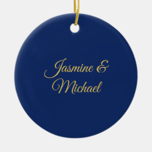 Lieflijke Chique Calligraphy Koppel Namen Blauw & Keramisch Ornament