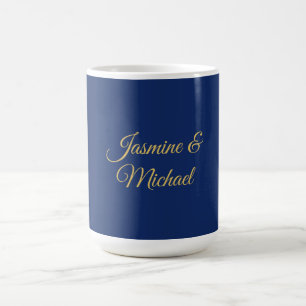 Lieflijke Chique Calligraphy Koppel Namen Blauw & Koffiemok