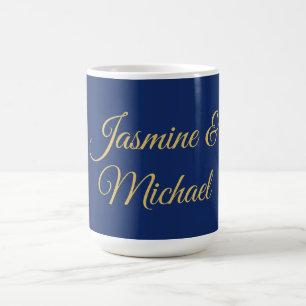 Lieflijke Chique Calligraphy Koppel Namen Blauw & Koffiemok
