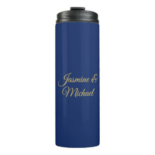 Lieflijke Chique Calligraphy Koppel Namen Blauw & Thermosbeker
