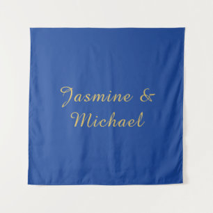 Lieflijke Chique Calligraphy Koppel Namen Blauw & Wandkleed