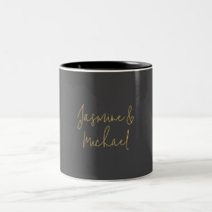 Lieflijke Chique Calligraphy Koppel Namen Grijs & Tweekleurige Koffiemok