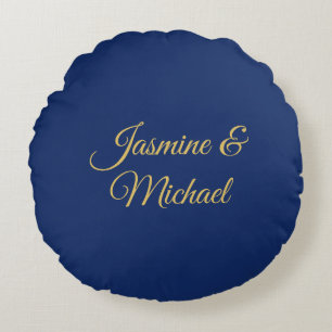 Lieflijke Chique Calligraphy Koppelnamen Blauw & G Rond Kussen