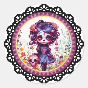 Lieflijke Gotische Tuin Suiker Schedel Ronde Sticker