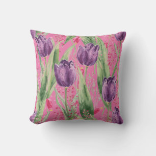 Lieflijke, paarse, schokkend roze tulp bloemenpatr kussen