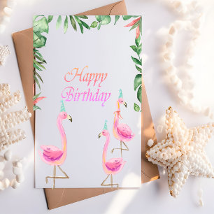 Lieflijke Roze Flamingo's Tropische Bladeren Kaart
