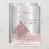 Lieflijke roze gouden glinsterende jurk calligrafi kaart (Voorkant / Achterkant)