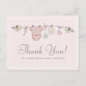 Lieflijke Roze Waslijn | Baby Shower Bedankt Briefkaart (Voorkant)