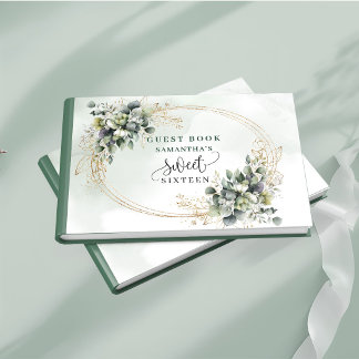Lieflijke Sweet 16 stoffig groene waterverf blad Gastenboek