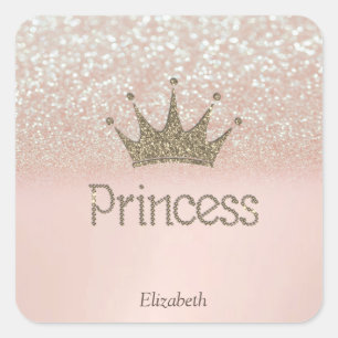 Lieflijke Tiara, Prinses, Glitter Bokeh Vierkante Sticker
