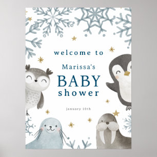 Lieflijke Winter Arctische Dieren Baby Shower Welk Poster