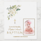 Lieflijke witte bloemengoud meisjesfoto Doop  Wijn Etiket (Enkel label)