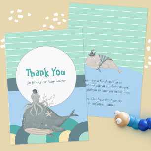 Lieflijke Zeehond Octopus Groene Baby Borrel Bedankkaart
