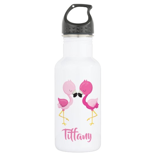 Liefroze flamingos voor jou waterfles  (Voorkant)