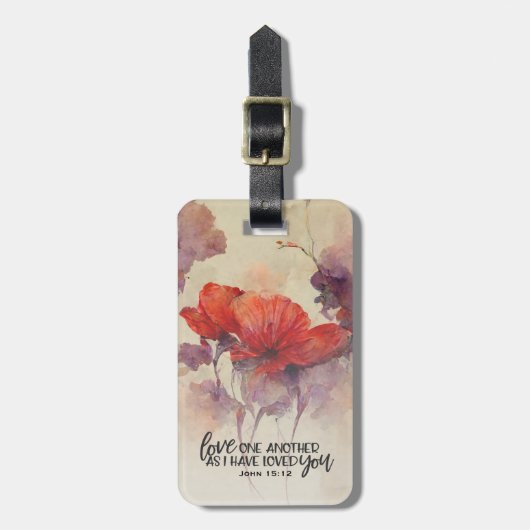 Liefs elkaar bijbelvers rood Paarse bloemen Bagagelabel (Voorkant verticaal)