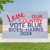 Liefs Ons Land Stemming Blauw Biden-Harris 2024 Spandoek (Buitenkant)
