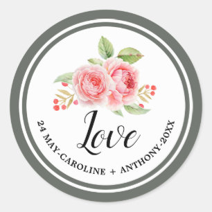 Liefs. Waterverf Rozen Bruiloft Ronde Sticker
