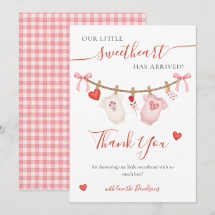 Liefste Baby Shower Valentijn Meisje Roze Bedankkaart