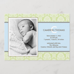 Liefste Damask Baby Boy Birth Announement Aankondiging