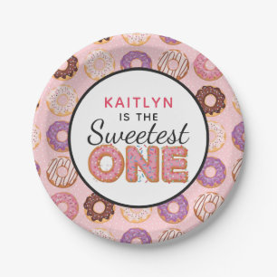 LIEFSTE EEN Roze Ijs Donuts Baby Eerste Verjaardag Papieren Bordje
