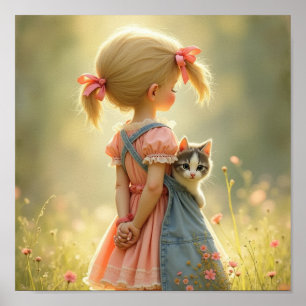 Liefste meisje met haar kitten poster