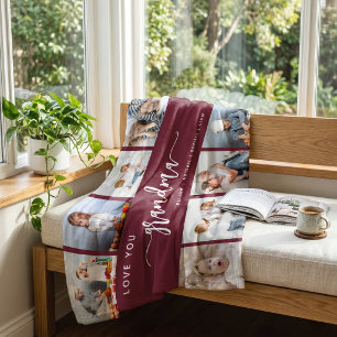 Liefste Oma 8 Foto Collage Bordeaux Fleece Deken