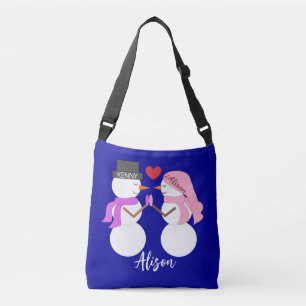 Liefste sneeuwmensen verliefd: donkerblauw crossbody tas