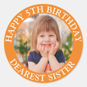 Liefste zus Happy Birthday Fotopagina Ronde Sticker