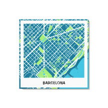 Lienzo mapa minimalista Barcelona - Azul-Verde