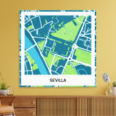 Lienzo mapa minimalista Sevilla - Azul-Verde Canvas Afdruk (Insitu (Woonkamer))
