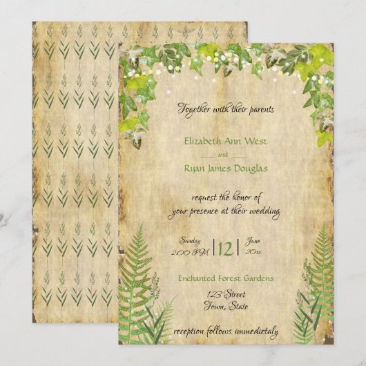 Lierre de la forêt rustique, faire-part de mariage (Devant / Derrière)