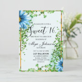 Lierre fleur sauvage bleu Sweet 16 Invitation (Debout devant)