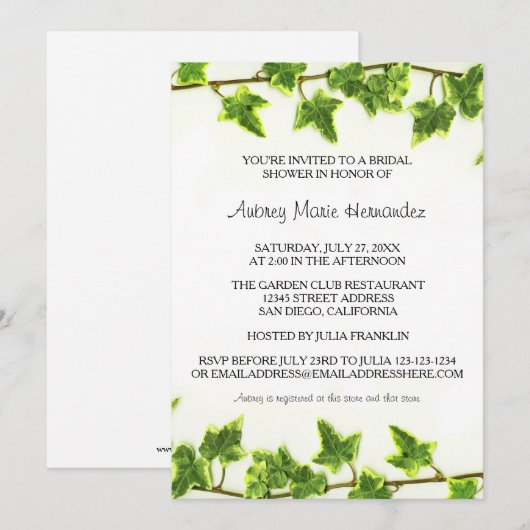 Lierre vert - Invitation à une fête de mariage (Devant / Derrière)