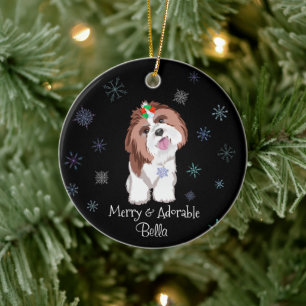 Lieve & Aardige Shih Tzu Met Sneeuwvlok Hondennaam Keramisch Ornament