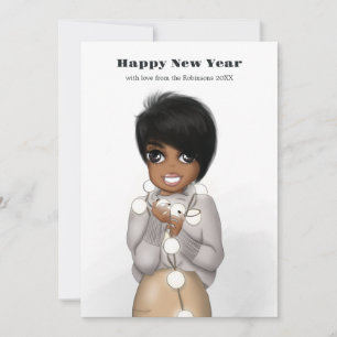 Lieve Afro-Amerikaanse vrouw kerstlichtjes Feestdagenkaart