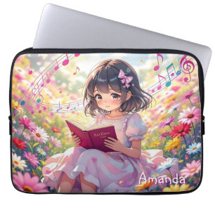 Lieve Anime Meisje Leest een Boek Persoonlijk Laptop Sleeve