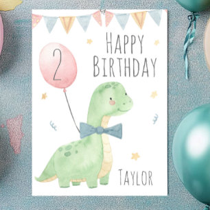 Lieve Aquarel Dinosaurus Verjaardagsjongen Persoon Kaart