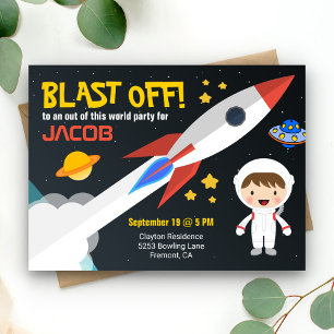 Lieve astronaut jongens buitenruimte verjaardagsfe uitnodiging briefkaart