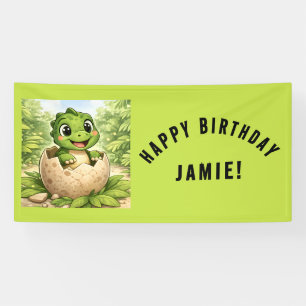 Lieve Baby Dinosaur Uit Het Ei Verjaardag Spandoek