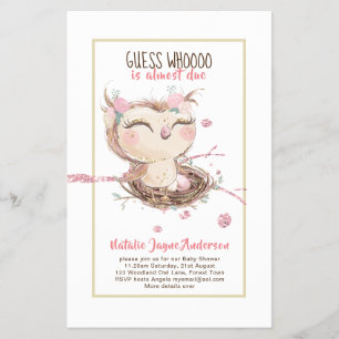 Lieve baby OWL shower uitnodiging voor meisjes of Flyer