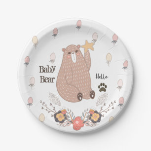 Lieve babybeer en aardbeien aanpasbaar papieren bordje