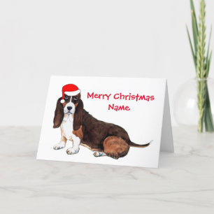 Lieve Basset Hound Kerstman Hoed Kerstkaart Feestdagen Kaart