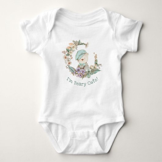 Lieve "BEARY CUTE" Illustratie - Bloemenkrans Romper (Voorkant)