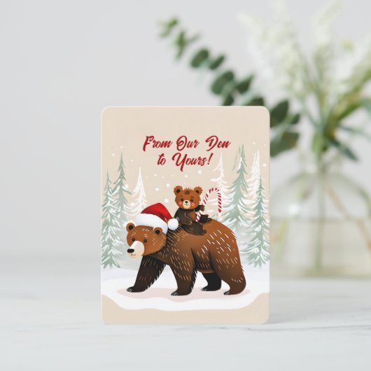 Lieve beren en vrolijke boodschap feestdagenkaart (Staand voorkant)